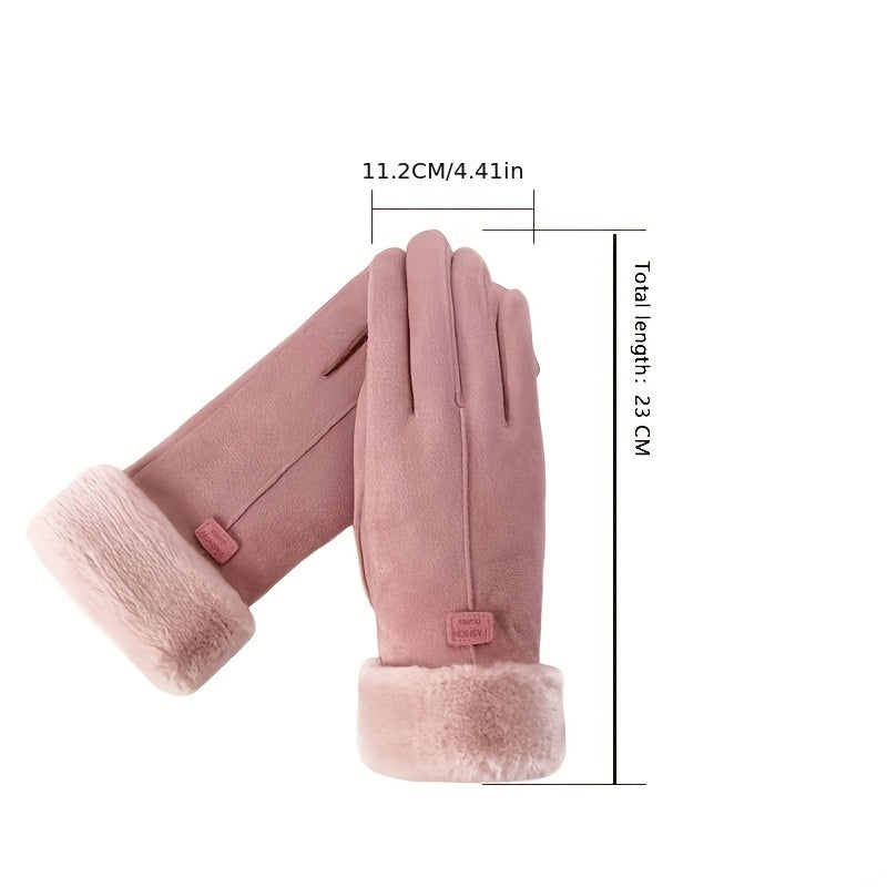 Plush Inner Thermal Winter Gloves, Touch Screen Snow Thicken Cold Weather Sports Gloves For Women