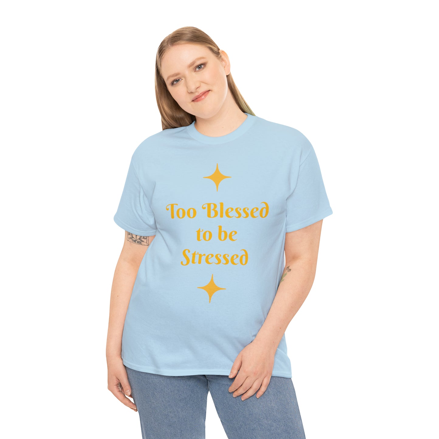 Front: Too Blessed to be Stressed - Back: Follow me while I follow Jesus T-shirt