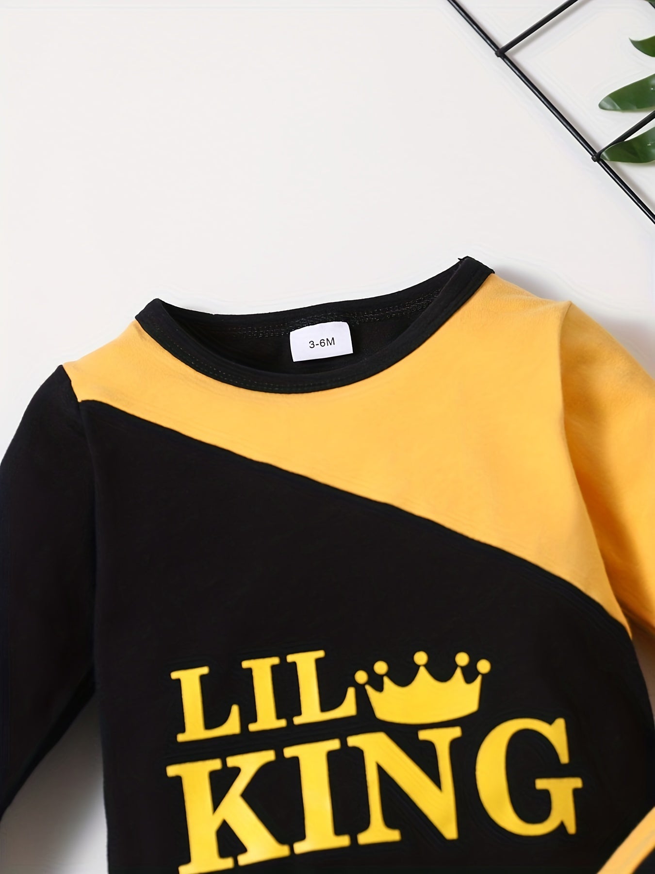 Baby Boys Trendy Contrast Color "LIL KING" Print Pullover Long Sleeve Sweatshirt & Pants Set, Kids Casual Clothes For Your Little One