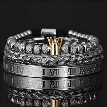 Original Design Crown 3-Piece Men's and Women's Bead Stainless Steel Handmade Bracelet