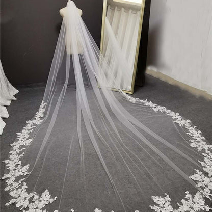 Long Lace Wedding Veil Long White Cathedral Style Bridal Veil With Comb Wedding Accessories Bride Headpieces