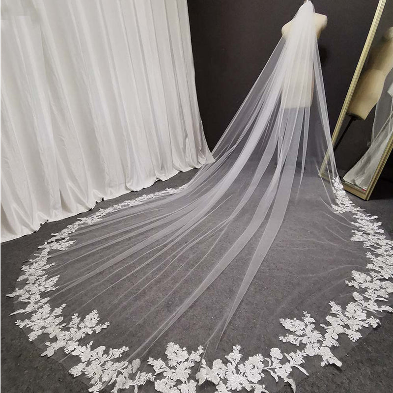 Long Lace Wedding Veil Long White Cathedral Style Bridal Veil With Comb Wedding Accessories Bride Headpieces