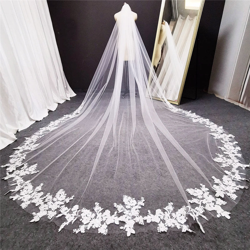 Long Lace Wedding Veil Long White Cathedral Style Bridal Veil With Comb Wedding Accessories Bride Headpieces