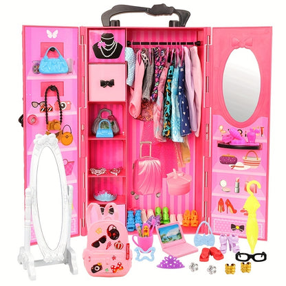 1pc Fashion Dollhouse Doll Furniture, Doll Wardrobe, Plastic Portable Closet