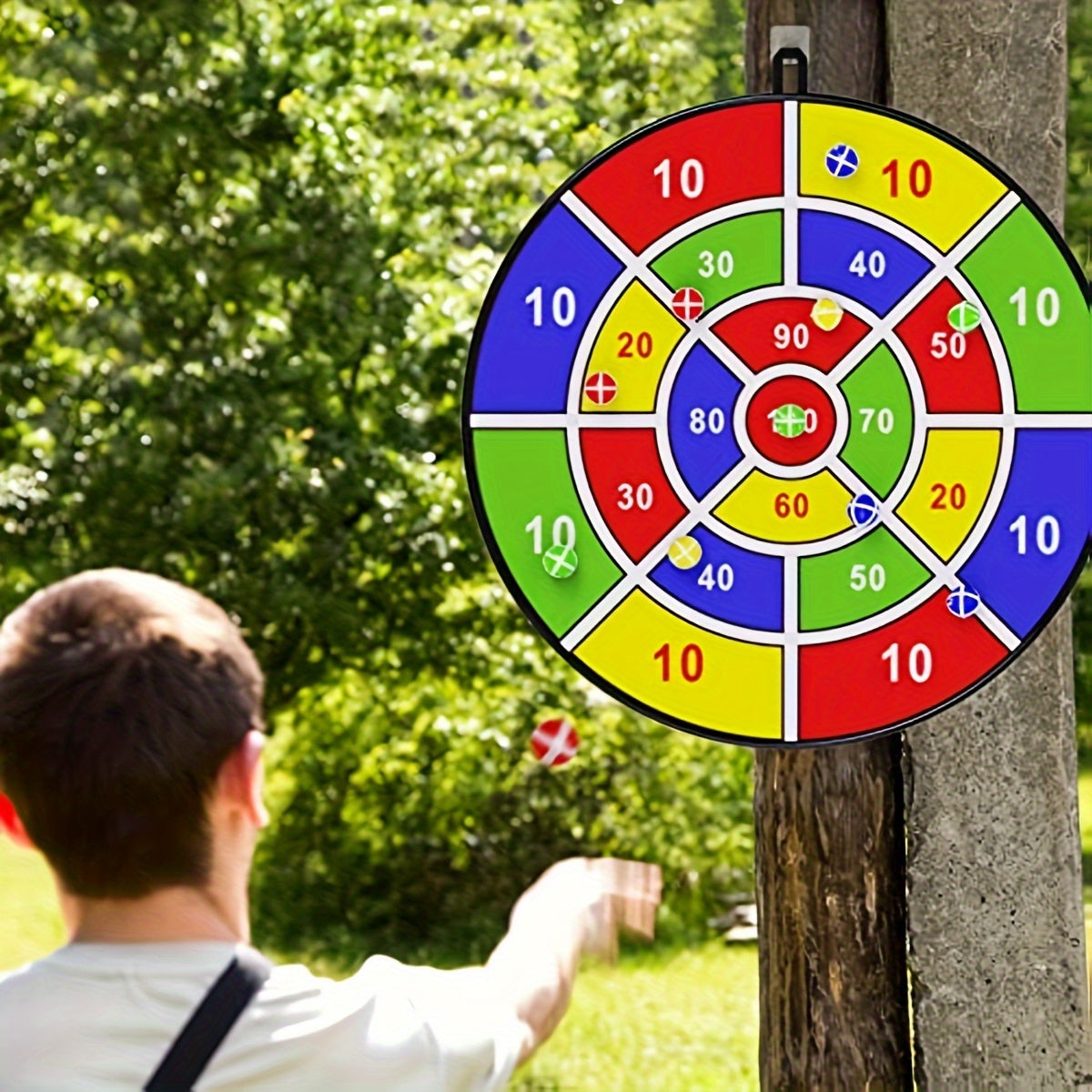 Dart Board Set  - 12 Sticky Balls - Indoor/Outdoor Fun Party Game - Perfect Birthday Gift