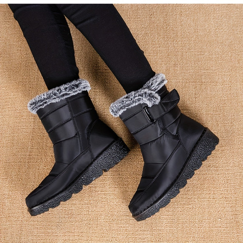 Women's Solid Color Snow Boots, Warm & Casual Plush Lined Boots, Women's Waterproof Boots