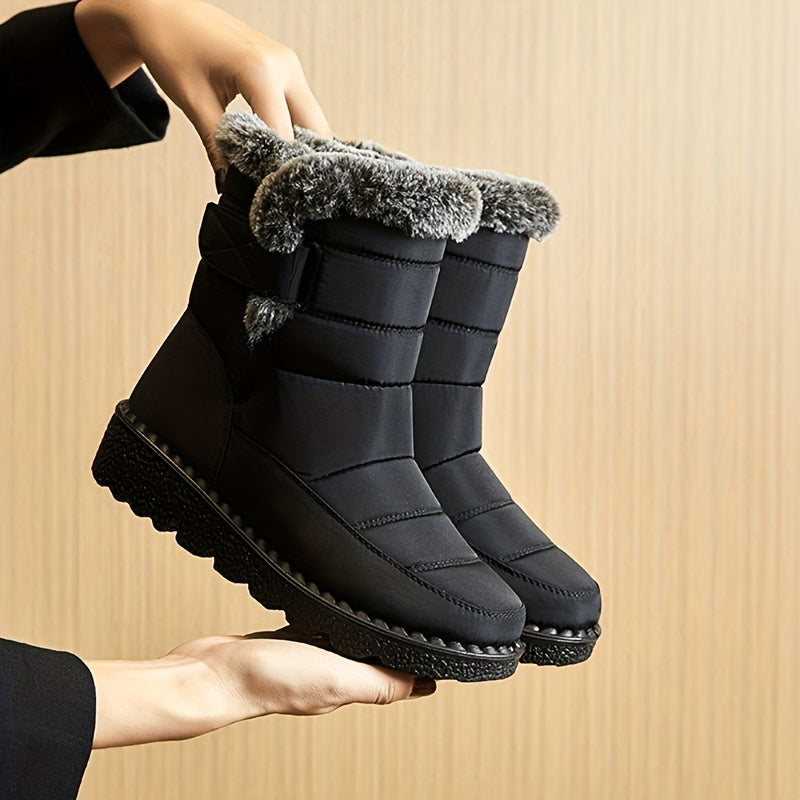 Women's Solid Color Snow Boots, Warm & Casual Plush Lined Boots, Women's Waterproof Boots