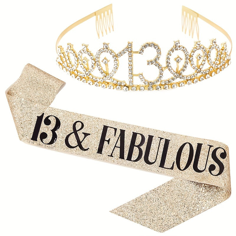 2pcs Birthday Party Accessories Set, 10/13/18/21/30/40/50/60/70/80 Years Old, Birthday Party Rhinestone Headband And Sasha