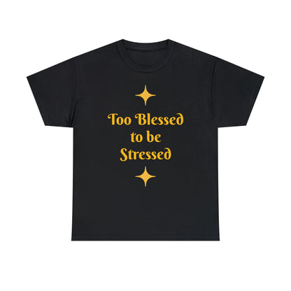 Front: Too Blessed to be Stressed - Back: Follow me while I follow Jesus T-shirt