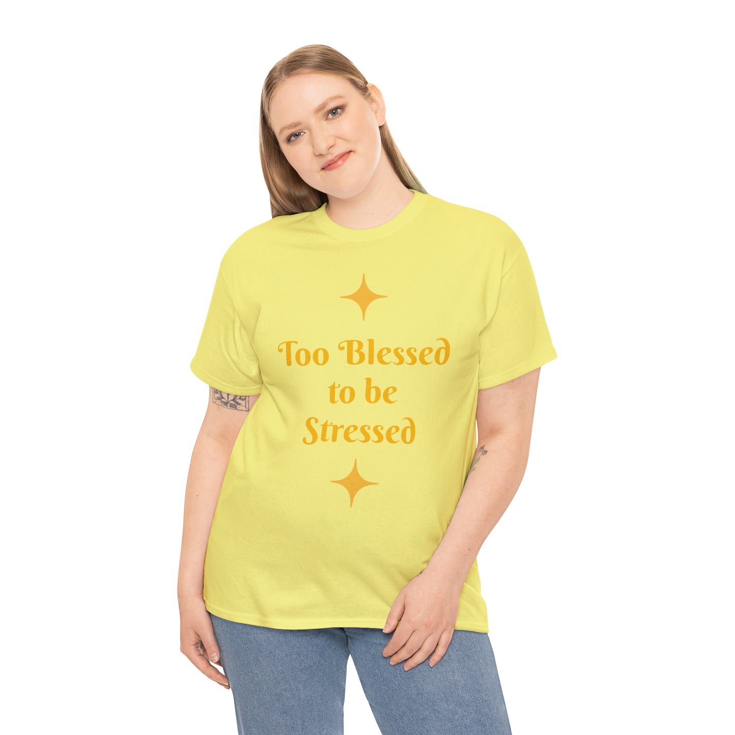 Front: Too Blessed to be Stressed - Back: Follow me while I follow Jesus T-shirt