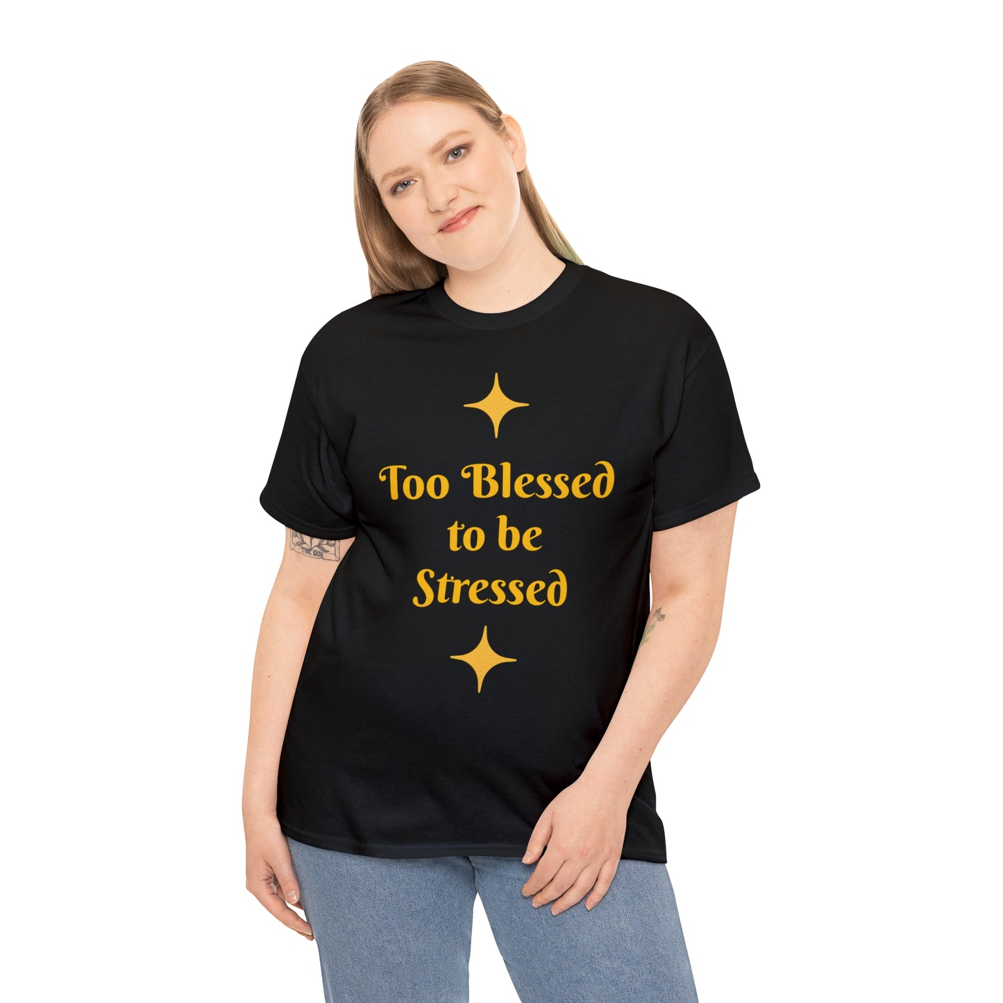 Front: Too Blessed to be Stressed - Back: Follow me while I follow Jesus T-shirt