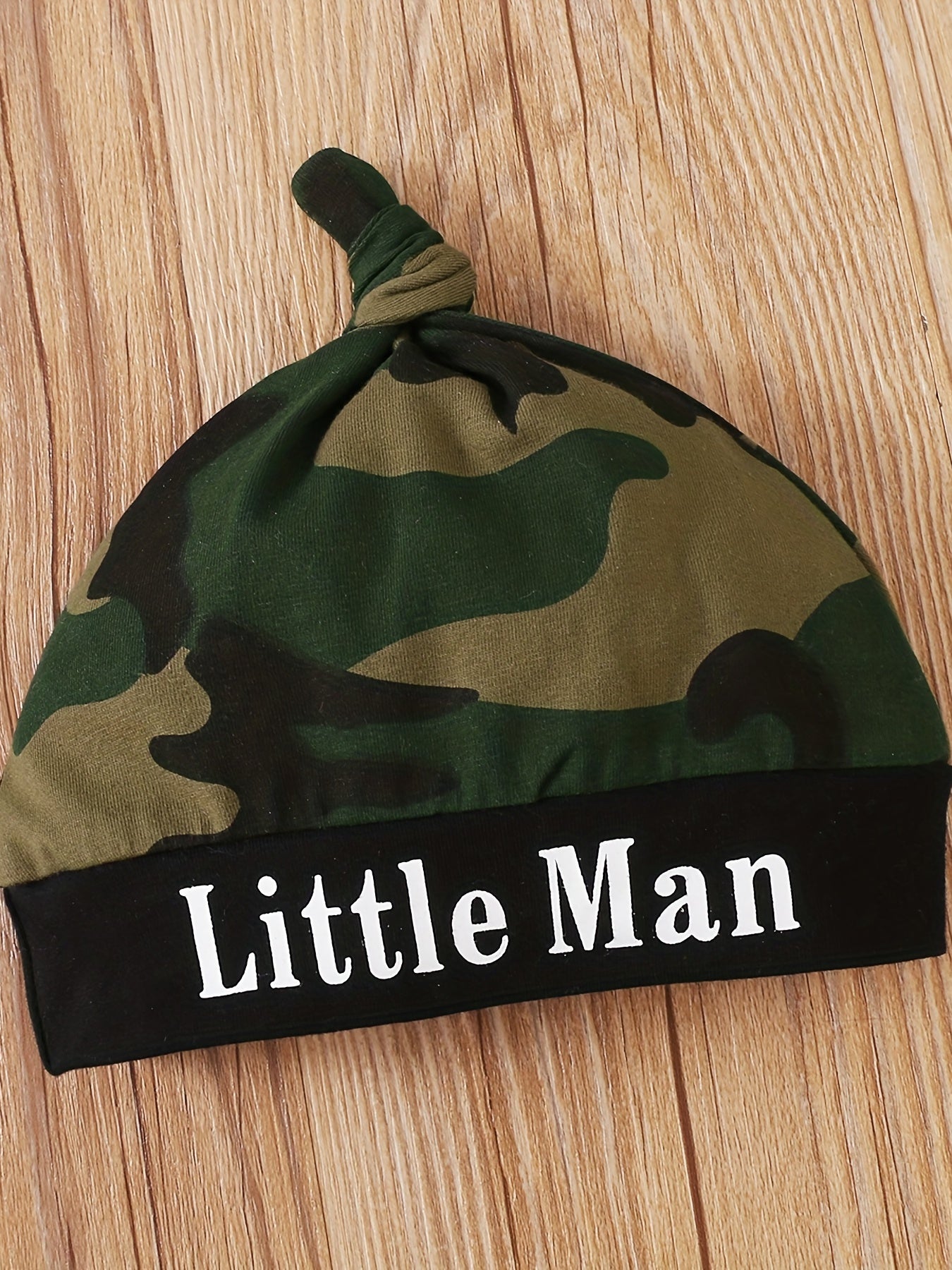 2pcs Baby Boy's Creative Slogan Print Outfit, Short Sleeve Bodysuit & Hat & Camouflage Pattern Pants Set, Baby's Clothing, As Gift