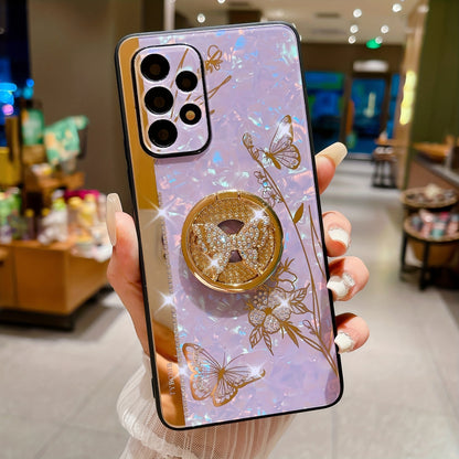 For Samsung Galaxy A23/A53/A13/A14/A54/A32 Phone Case Ladies Girl, Luxury Cute Sparkling Diamond Butterfly Flower Design With Ring Stand, Electroplated Glitter Girl Hard Case Samsung Galaxy A23/A53/A13/A14/A54/A32 Pink