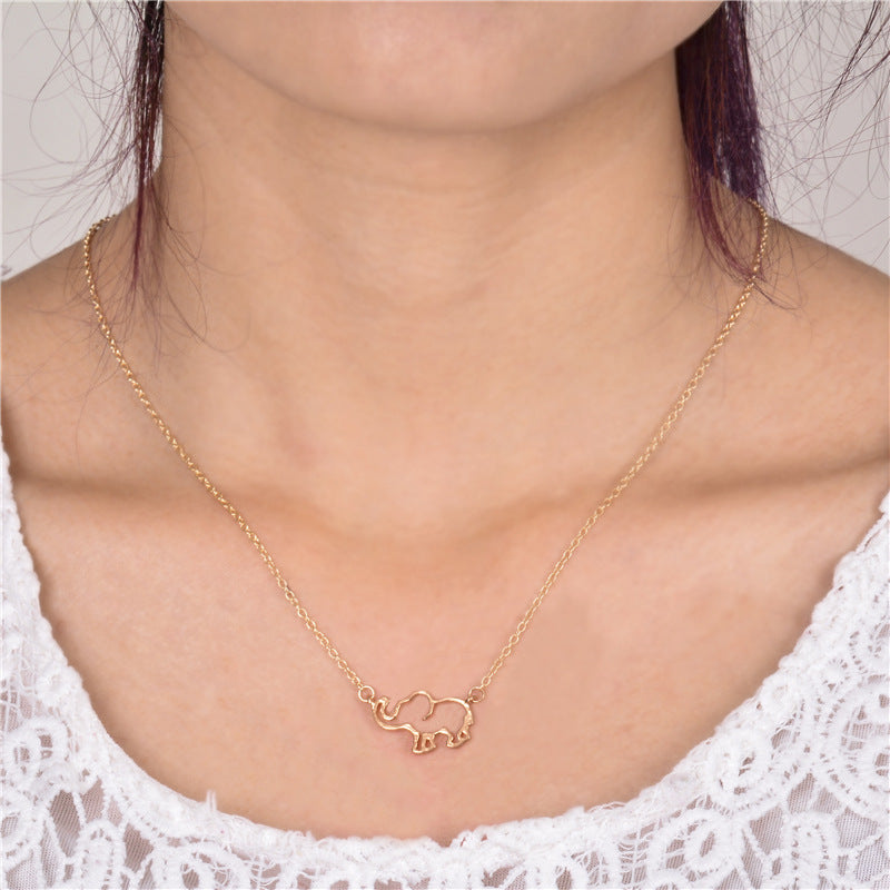 Elephant pendant necklace lucky hollow like clavicle chain