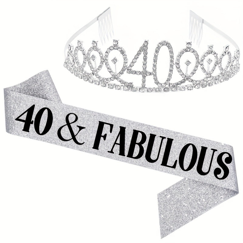 2pcs Birthday Party Accessories Set, 10/13/18/21/30/40/50/60/70/80 Years Old, Birthday Party Rhinestone Headband And Sasha