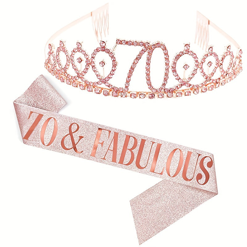 2pcs Birthday Party Accessories Set, 10/13/18/21/30/40/50/60/70/80 Years Old, Birthday Party Rhinestone Headband And Sasha