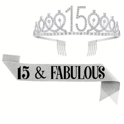 2pcs Birthday Party Accessories Set, 10/13/18/21/30/40/50/60/70/80 Years Old, Birthday Party Rhinestone Headband And Sasha