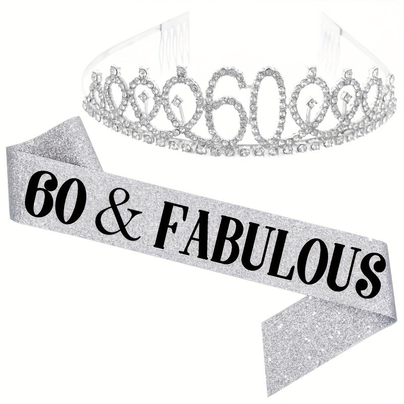 2pcs Birthday Party Accessories Set, 10/13/18/21/30/40/50/60/70/80 Years Old, Birthday Party Rhinestone Headband And Sasha