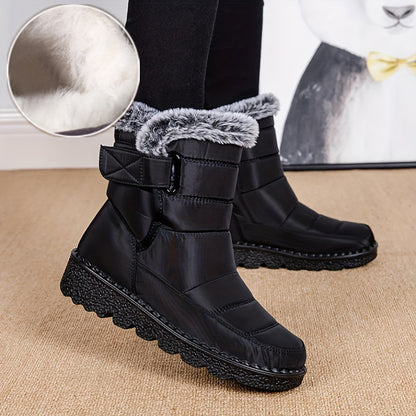 Women's Solid Color Snow Boots, Warm & Casual Plush Lined Boots, Women's Waterproof Boots