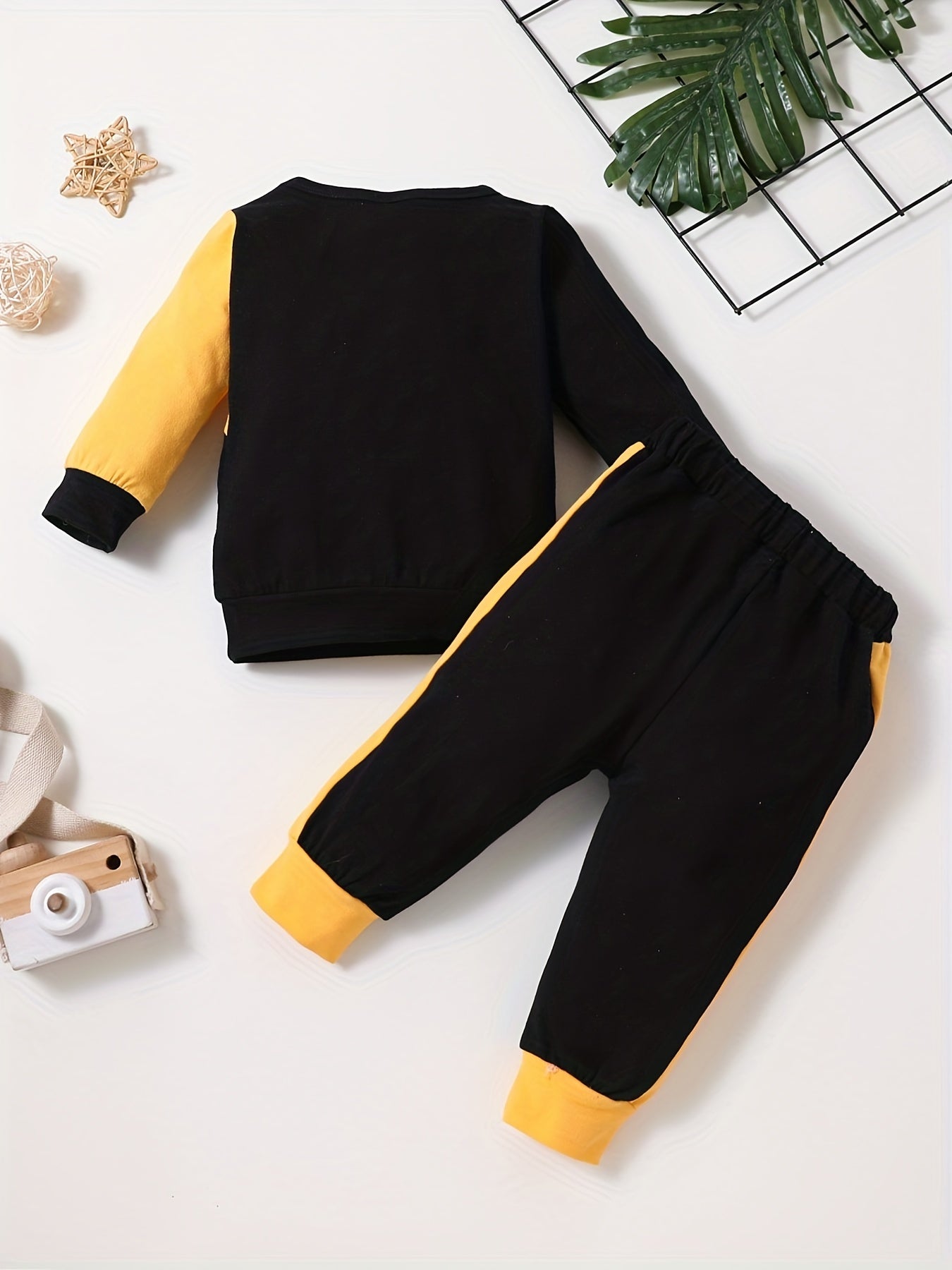 Baby Boys Trendy Contrast Color "LIL KING" Print Pullover Long Sleeve Sweatshirt & Pants Set, Kids Casual Clothes For Your Little One