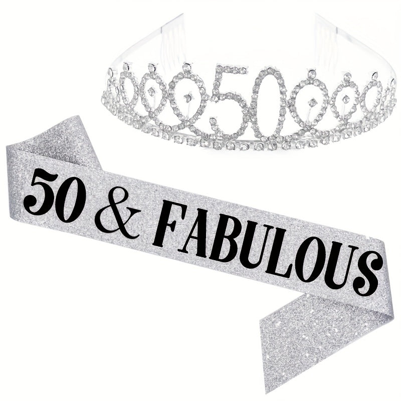 2pcs Birthday Party Accessories Set, 10/13/18/21/30/40/50/60/70/80 Years Old, Birthday Party Rhinestone Headband And Sasha