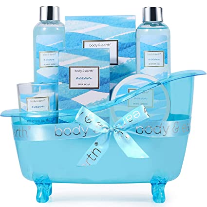 7 Pcs Ocean Scent Body & Earth Spa Gift Baskets for Women