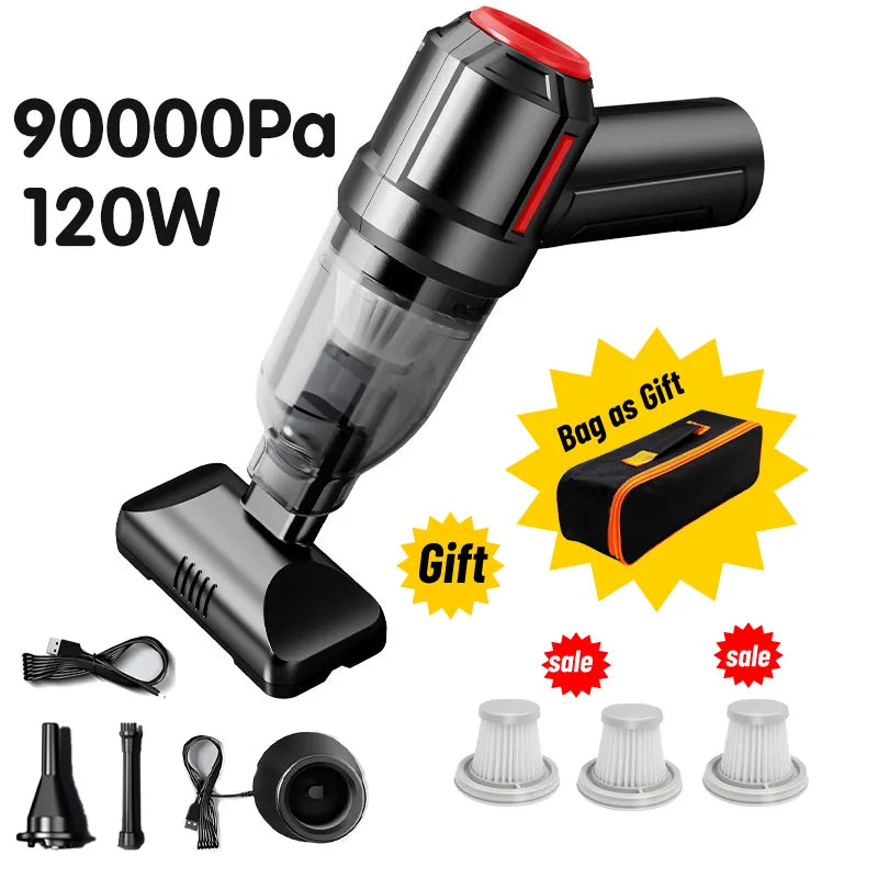 90000Pa Wireless Car Vacuum Cleaner Cyclone Suction 3 In1 Portable Cordless Handheld Auto Hand Vacuum Cleaners for Car & Home