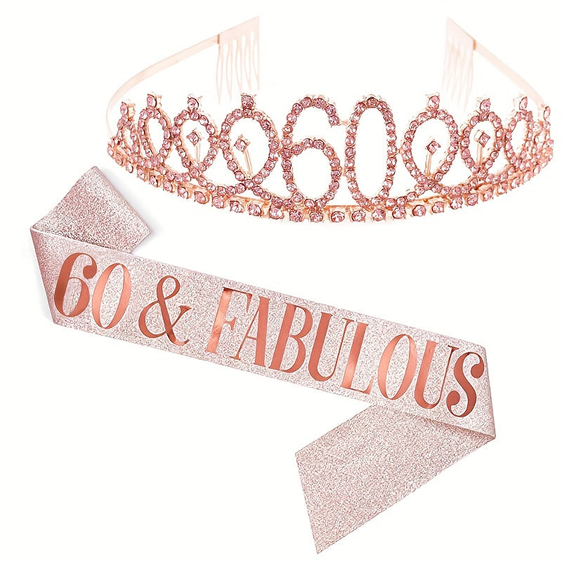 2pcs Birthday Party Accessories Set, 10/13/18/21/30/40/50/60/70/80 Years Old, Birthday Party Rhinestone Headband And Sasha