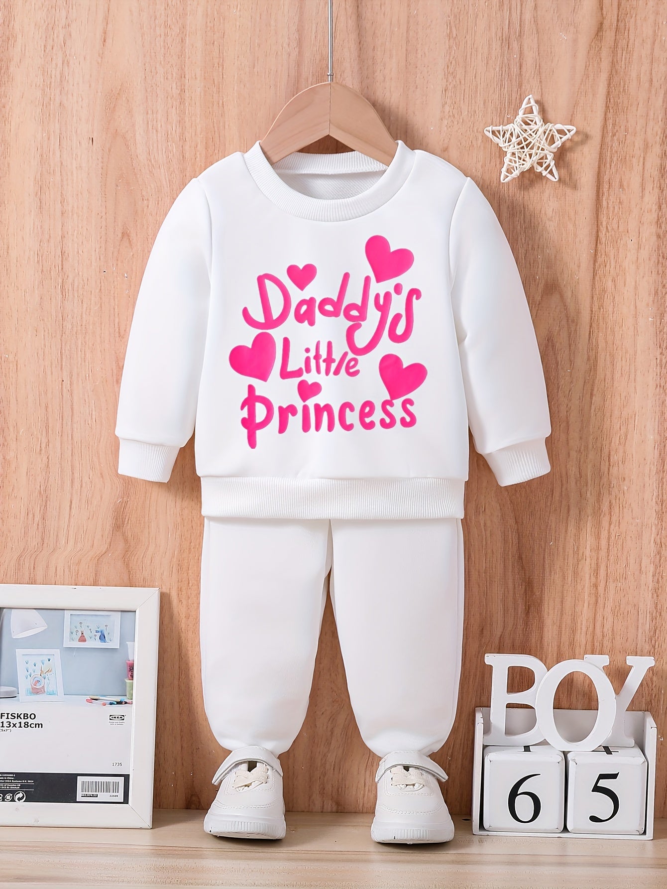 Baby Cute DADDY'S LITTLE PRINCESS, Letter Print Casual Outfit, Long Sleeve Sweatshirt Trousers Set