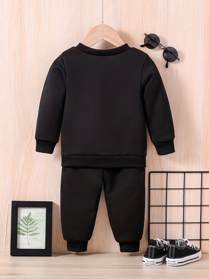 Baby Cute DADDY'S LITTLE PRINCESS, Letter Print Casual Outfit, Long Sleeve Sweatshirt Trousers Set