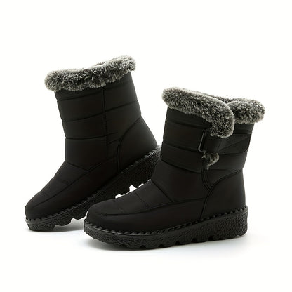 Women's Solid Color Snow Boots, Warm & Casual Plush Lined Boots, Women's Waterproof Boots