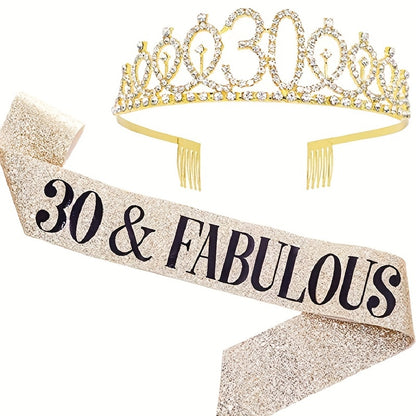 2pcs Birthday Party Accessories Set, 10/13/18/21/30/40/50/60/70/80 Years Old, Birthday Party Rhinestone Headband And Sasha