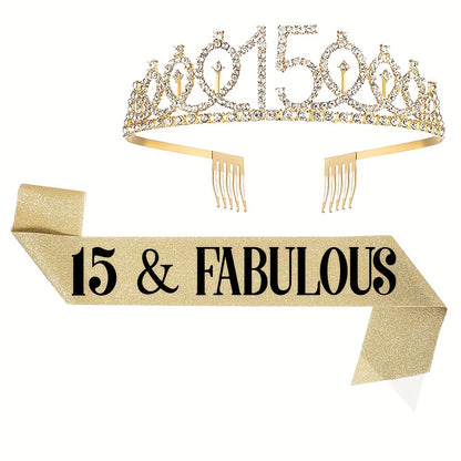 2pcs Birthday Party Accessories Set, 10/13/18/21/30/40/50/60/70/80 Years Old, Birthday Party Rhinestone Headband And Sasha