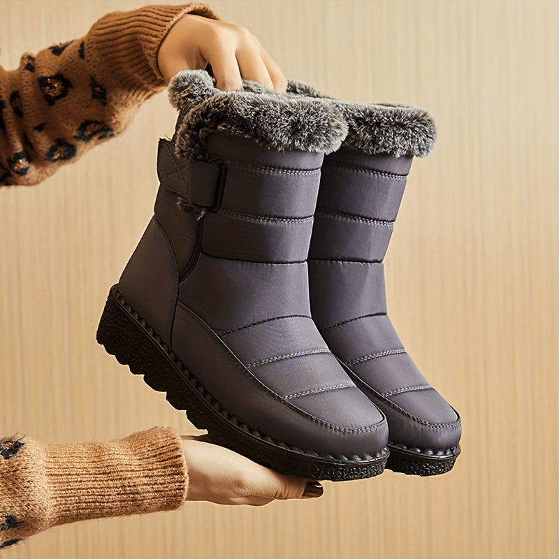 Women's Solid Color Snow Boots, Warm & Casual Plush Lined Boots, Women's Waterproof Boots