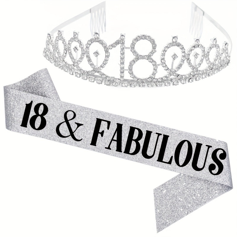 2pcs Birthday Party Accessories Set, 10/13/18/21/30/40/50/60/70/80 Years Old, Birthday Party Rhinestone Headband And Sasha