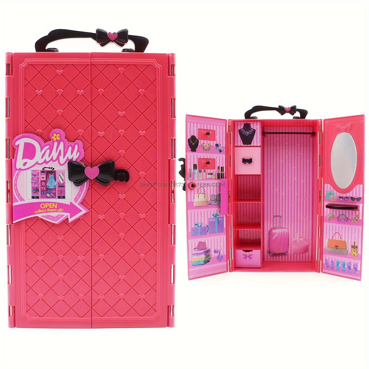 1pc Fashion Dollhouse Doll Furniture, Doll Wardrobe, Plastic Portable Closet