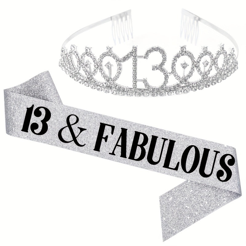 2pcs Birthday Party Accessories Set, 10/13/18/21/30/40/50/60/70/80 Years Old, Birthday Party Rhinestone Headband And Sasha