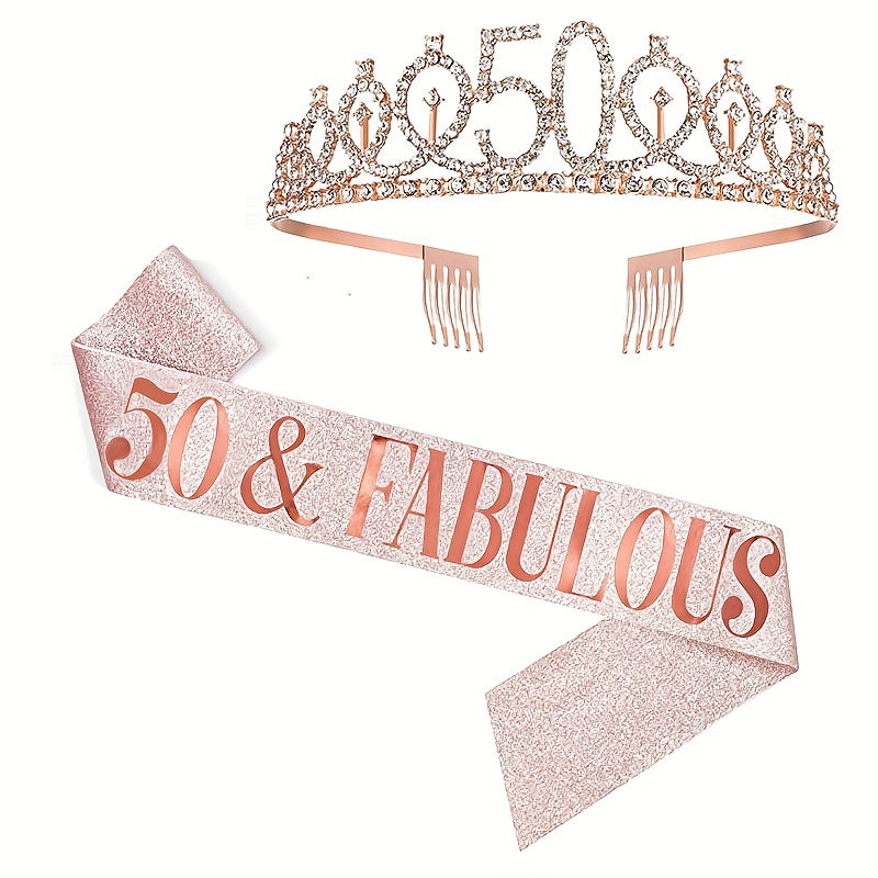 2pcs Birthday Party Accessories Set, 10/13/18/21/30/40/50/60/70/80 Years Old, Birthday Party Rhinestone Headband And Sasha