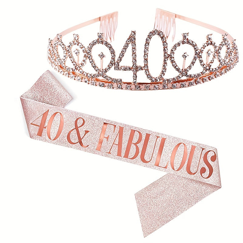 2pcs Birthday Party Accessories Set, 10/13/18/21/30/40/50/60/70/80 Years Old, Birthday Party Rhinestone Headband And Sasha