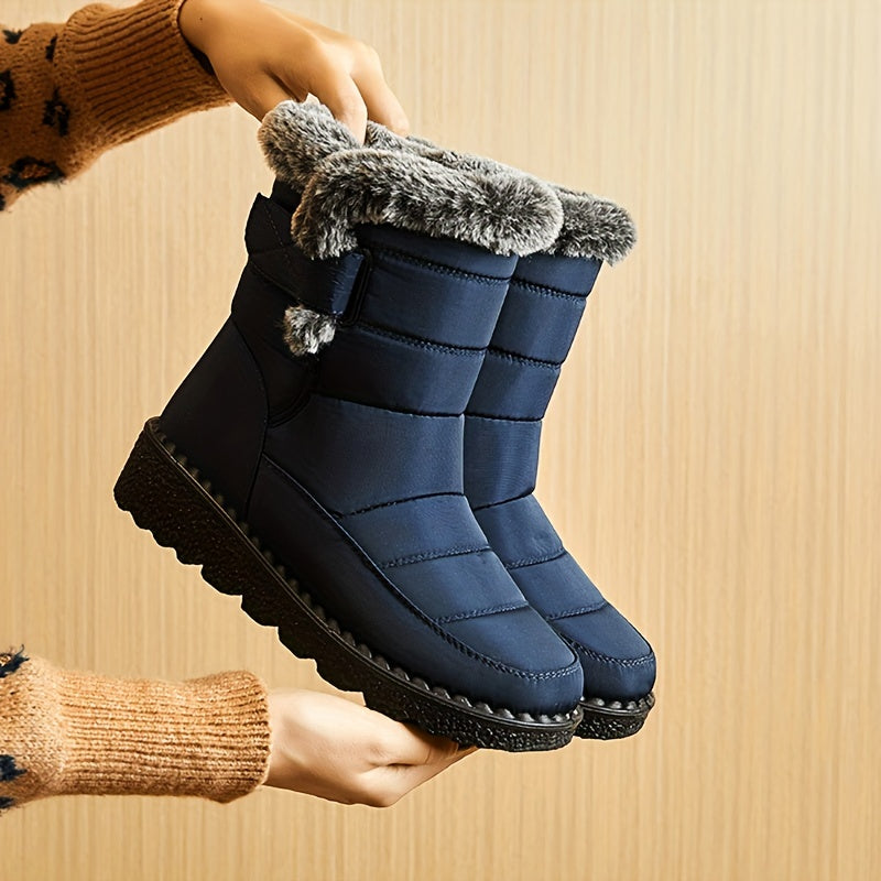 Women's Solid Color Snow Boots, Warm & Casual Plush Lined Boots, Women's Waterproof Boots