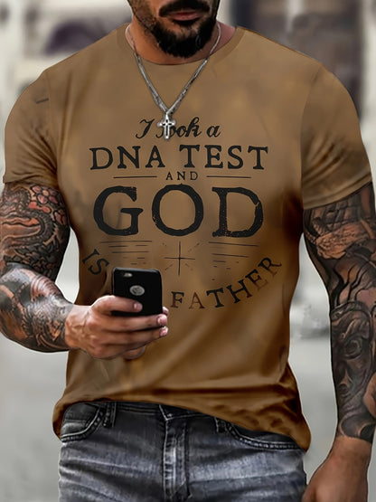 DNA TEST GOD Letter Print Men's Casual Short Sleeve Crew Neck T-shirt