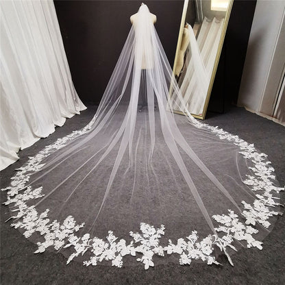 Long Lace Wedding Veil Long White Cathedral Style Bridal Veil With Comb Wedding Accessories Bride Headpieces