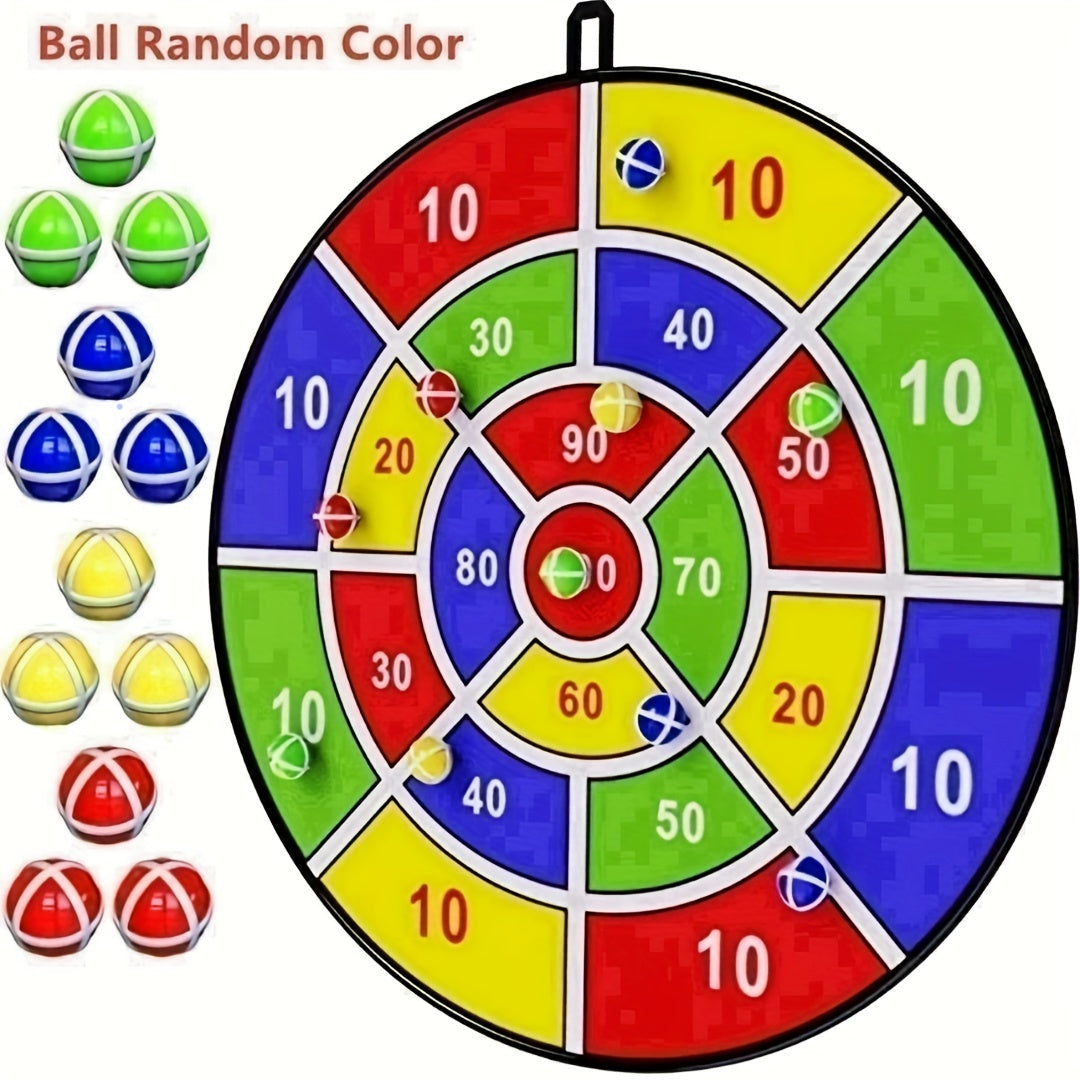 Dart Board Set  - 12 Sticky Balls - Indoor/Outdoor Fun Party Game - Perfect Birthday Gift