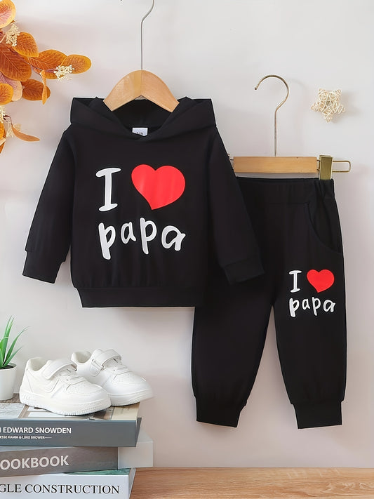 Baby Boy's Casual Fashion Outfit Hooded KING Print  Long Sleeve Sweatshirt + Pants Set