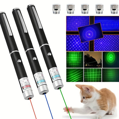 SQL002  Multi Pattern Laser Pointer, Creating Festive Atmosphere，Pet Kitten Dogs Laser Pen Toys Chaser Tease Cat Pointer Pen Toys For Cats, Indoor Training Chaser Toys Pointer With Star Cap, Adjustable Focus For Teaching Outdoor Hunting