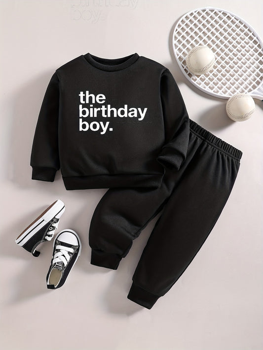 Baby Boy Casual Outfit, The Birthday Boys Graphic Sweatshirt Pants Set, Kids Clothes