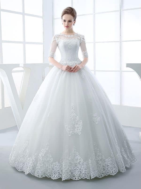 Gorgeous Women's Lace Wedding Dresses for Bride with Half Sleeves Bridal Gown