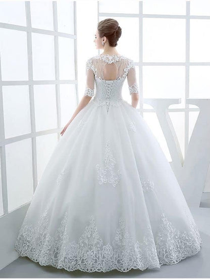 Gorgeous Women's Lace Wedding Dresses for Bride with Half Sleeves Bridal Gown