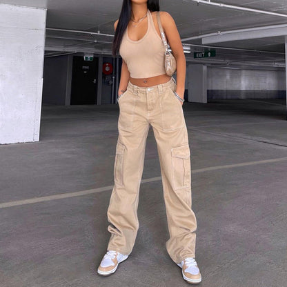 Cargo Solid Baggy Pants