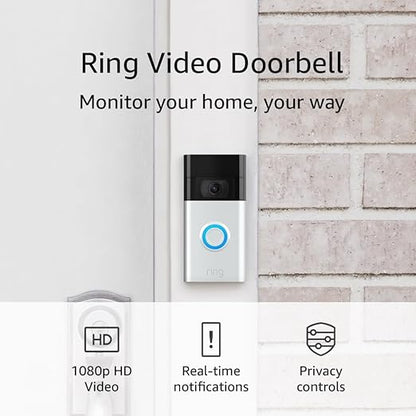 Ring Video Doorbell - 1080p HD video, live notifications when away from home, simple setup, privacy controls | Satin Nickel